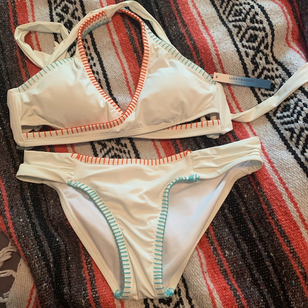 Lucky Brand Orange/Blue Stitch Bikini